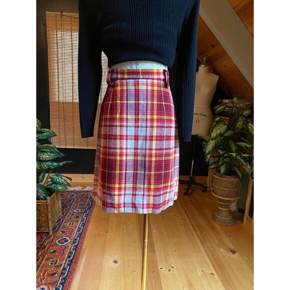 Mini Skirt Plaid Red Wool Vintage 60s - Picture 2 of 7
